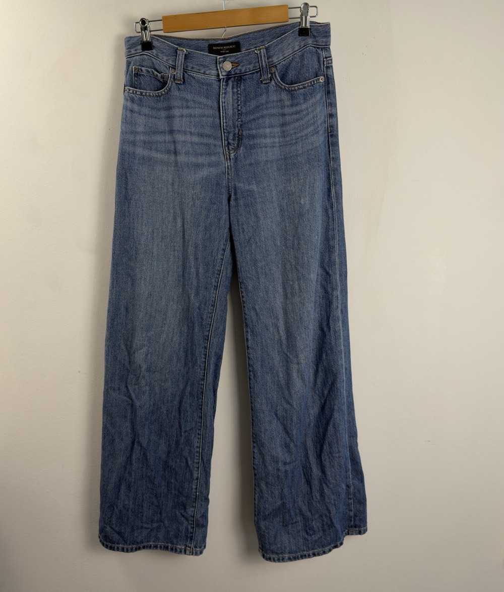 Banana Republic Wide Leg Jeans Medium Wash High Rise Denim Size 27 4